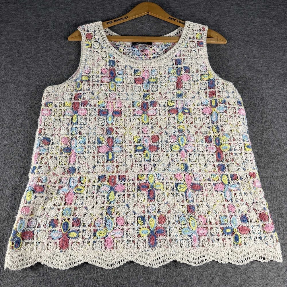Charlie B Womens Crochet Knit Sleeveless Top Multicolor Scalloped Hem Size Large